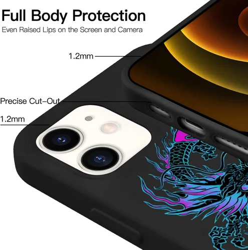 Vista 2 de Funda con estampado de dragón para iPhone 7/8 Plus, silicona líquida negra fresca para niñas y niños, funda de goma de gel suave de moda de cuerpo