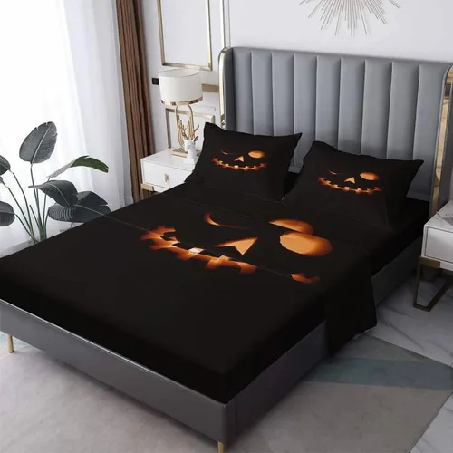 Vista 8 de Juego de sábanas de fantasma tamaño individual, sábanas de microfibra suave y bolsillo profundo, sábanas y fundas de almohada estampadas sin