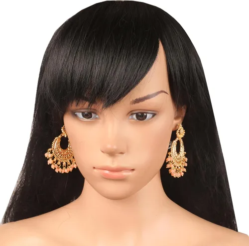 Vista 2 de Touchstone Pendientes de diseño indio de Bollywood en tono dorado antiguo o plateado para mujer.