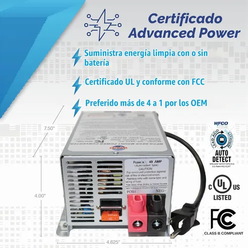 Vista 2 de WFCO Convertidor/Cargador RV WF-9835-AD-CB Genuino Montaje en Cubierta Salida DC de 35 Amperios con Tecnología Patentada Auto Detect™ Carga