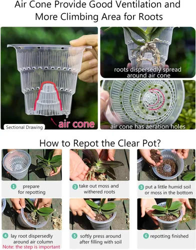 Vista 5 de Macetas de orquídeas con agujeros para trasplantar, plástico de doble capa que imita la maceta de orquídea de cerámica que proporciona una buena