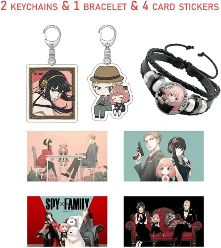 Vista 5 de SUGDEN Spy x Family - Juego de artículos de manga para la familia, con cordón, llavero, funda de almohada, pulsera para fanáticos (A)