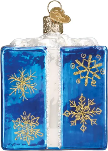 Vista 2 de Old World Christmas - Adorno de caja de regalo de Janucá de vidrio soplado para árbol de Navidad, decoración festiva artesanal, colección