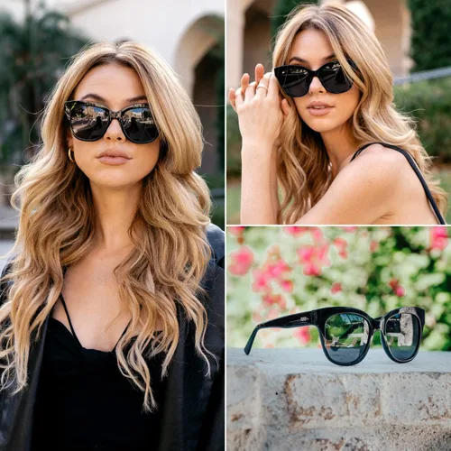 Vista 3 de WearMe Pro - Gafas de sol retro polarizadas de gran tamaño con ojo de gato para mujer talla única