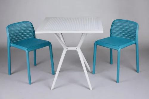 Vista 9 de CozyBlock Punch - Silla de comedor apilable perforada para interior y exterior, juego de 4 (azul turquesa)