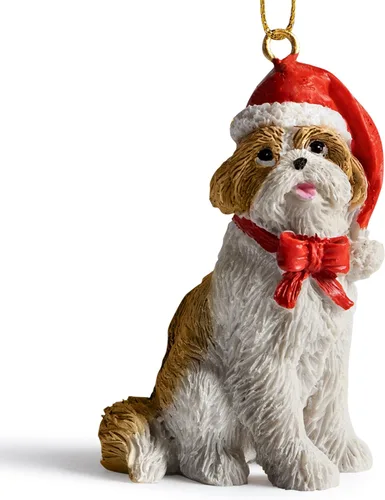 Vista 17 de Yuletide Designs Figura de perro adornos de Navidad con sombreros de Papá Noel