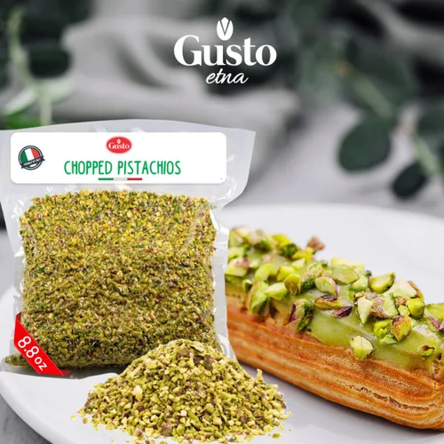 Vista 4 de Pistachos picados, 8.8 oz (250 g), Pistachos crudos sin sal, picados Pistachos para helados, Gusto Etna, sin OMG, Producto de Italia
