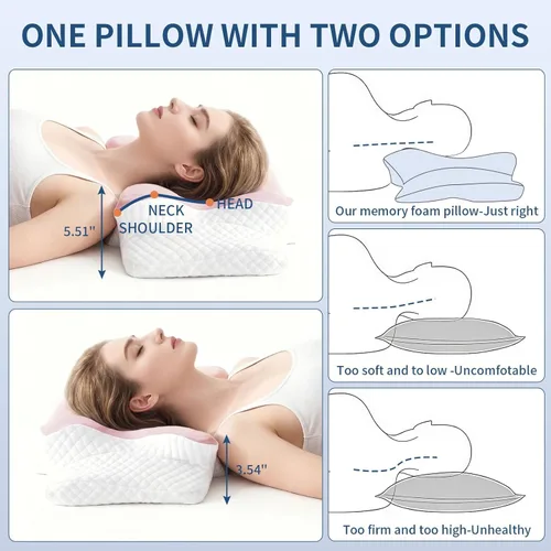 Vista 5 de Almohada cervical para aliviar el dolor, almohada cervical refrescante para dormir, almohadas ortopédicas de espuma viscoelástica de contorno