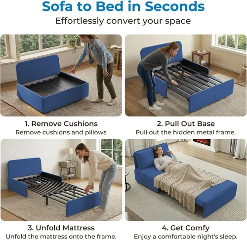 Vista 3 de Mjkone Sofá cama extraíble tamaño individual de 43 pulgadas de ancho con sofá cama extraíble, sofá individual convertible 2 en 1 con almohadas