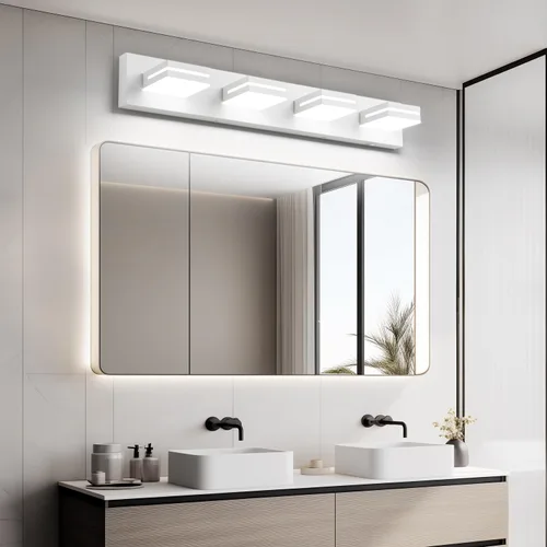 Vista 6 de SineRise - Lámparas LED modernas para tocador de baño (4 luces, 30 pulgadas) (5CCT, regulables), lámparas modernas de pared para baño de acrílico