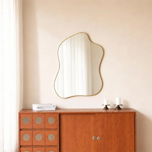 Vista 13 de Espejo de Pared Irregular Negro con Forma de Onda, Espejo de Pared con Marco de Metal para Baño, Dormitorio, Entrada, Sala de Estar, Decoración