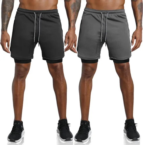 Vista 2 de Leidowei - Shorts 2 en 1, ligeros, de 7 pulgadas y con bolsillos con cierre para hombre, para entrenamiento, correr, hacer yoga y gimnasio