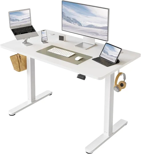 Vista 17 de FAMISKY Escritorio eléctrico de pie, escritorio de altura ajustable de 40 x 24 pulgadas, ergonómico para oficina en casa, estación de trabajo