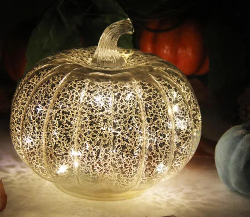 Vista 10 de Mercury Glass Pumpkin Light with Timer, with 10 Fairy Lights Inside,Battery Operated Led Pumpkin Light,Ideal for Halloween Fall Decoration