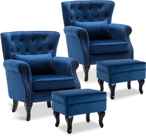 Vista 25 de Sillas de Brazo de Lectura Accent Sillas Midcentury Modernas Cómodas Silla de Sofá de Esquina, Silla de Club Wingback de Sala de Espera con Respaldo