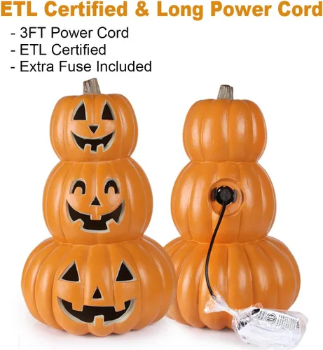 Vista 5 de Jack-o-Linterna - Linterna encendida Jack O - Linterna de calabaza preiluminada con cordón certificado ETL y 2 fusibles - 6 tamaños Perfecto