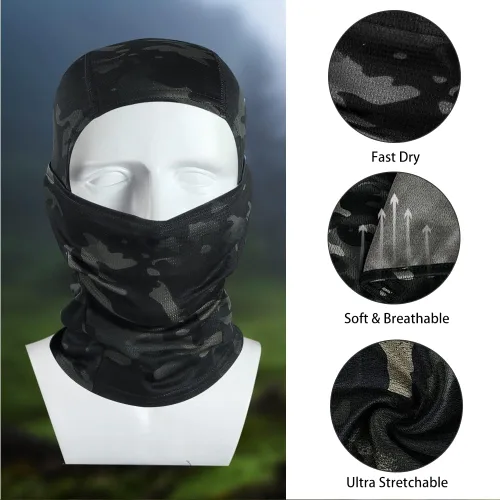 Vista 2 de Máscara facial de camuflaje militar, bandana, pasamontañas con capucha para hombres y mujeres, entrenamiento táctico, ciclismo, esquí, caza