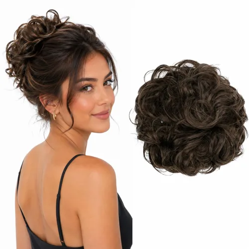 Vista 13 de CAISHA Postizo Grande Scrunchy Recogido Peinado Nupcial Rizado Moño Despeinado Marrón Chocolate Oscuro G2E