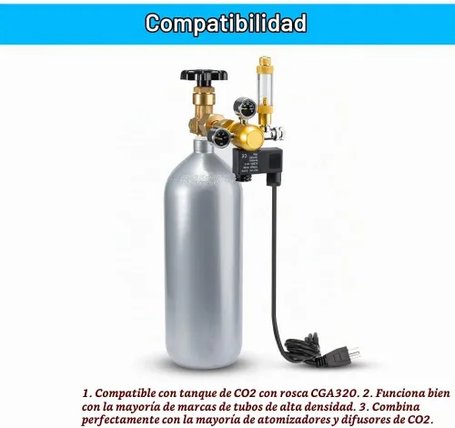 Vista 6 de DaToo Regulador de CO2 para acuario, pantalla de doble calibre con válvula de retención de solenoide de contador de burbujas ajustable para tanque