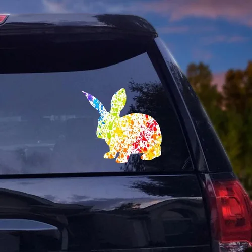 Vista 2 de Calcomanías de conejo para automóvil, calcomanías de acuarela de animales de arcoíris para automóvil, calcomanías de orgullo gay LGBTQ, calcomanías