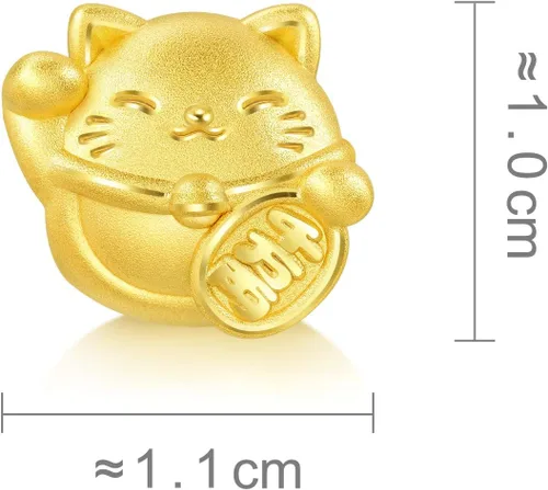 Vista 6 de CHOW SANG SANG 999 24K oro macizo Maneki Neko Lucky Cat Mini Charm Pulsera para Mujer 92307C, Oro, Sin gemas.