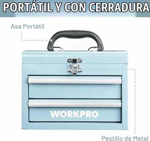Vista 3 de WORKPRO Mini caja de herramientas de metal portátil con 2 cajones
