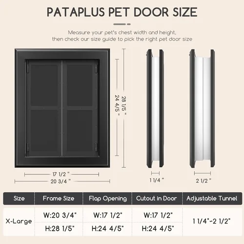 Vista 3 de Extra Large Heavy Duty Aluminum Dog Door for Door, Black Negro
