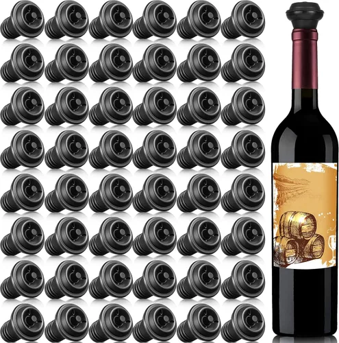 Vista 13 de Honoson 6 tapones de vino con bomba resellable, ahorro de silicona al vacío, práctico para suministros de cocina, herramientas de botella (negro)