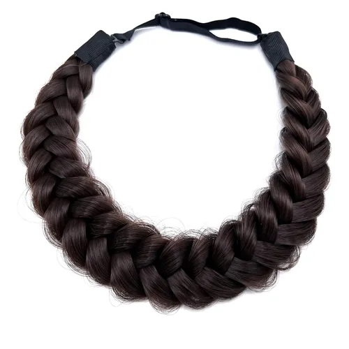 Vista 19 de Diadema trenzada sintética clásica de cabello con hebras anchas para boda, trenzas esponjosas desordenadas, banda para peluca, accesorio de belleza