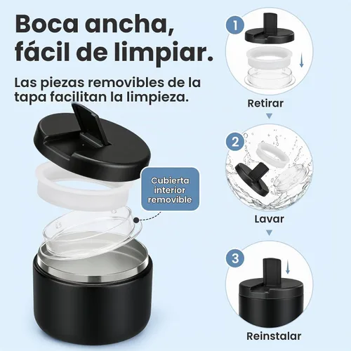 Vista 5 de Pawtong Tarro de comida aislado al vacío de 12 onzas con tapa de hebilla, termo de sopa de boca ancha para comida caliente para niños, contenedor