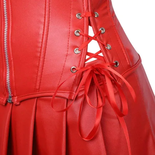 Vista 4 de Blidece - Corsé de piel sintética estilo steampunk para mujer, set de corsé estilo retro gótico con falda