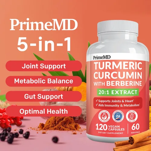 Vista 2 de Suplemento orgánico de cúrcuma y curcumina 5 en 1 (4210 mg) con berberina, canela de Ceilán, BioPerine y suplementos de jengibre para el apoyo
