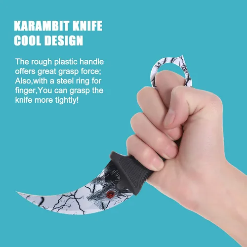 Vista 6 de 2 Piezas Cuchillo Karambit de Hoja Fija, Herramienta Táctica de Acampada, Cuchillo de Caza al Aire Libre con Funda y Cordón, Adecuado