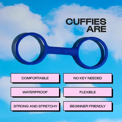 Vista 2 de Unbound Cuffies: silicona flexible, impermeable, esposas suaves, talla única, azul marino