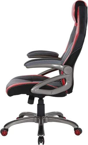 Vista 6 de OSP Home Furnishings Race Car - Silla ajustable para juegos, cuero consolidado gris carbón con detalles rojos