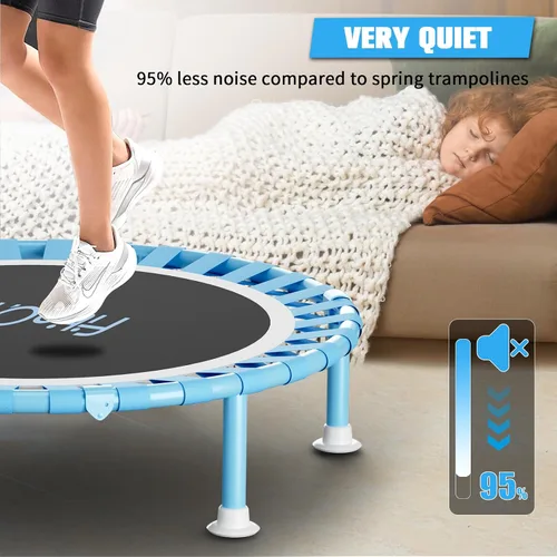 Vista 8 de 40" Fitness Mini Trampoline with Adjustable Handle Bar, 330lbs Foldable Bungee Rebounder for Adults, Stable & Quiet Exercise Rebounder Indoor Workout