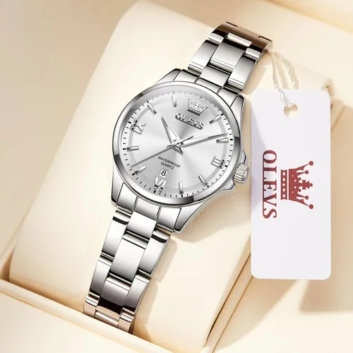 Vista 5 de OLEVS Reloj de pulsera para mujer, elegante, con diamantes, analógico, de cuarzo, de dos tonos, de acero inoxidable, impermeable, luminoso