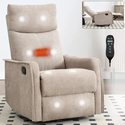 Vista 21 de Silla reclinable con masaje y calor, silla reclinable giratoria con respaldo alto, sillones reclinables manuales Lazy Boy para adultos, silla