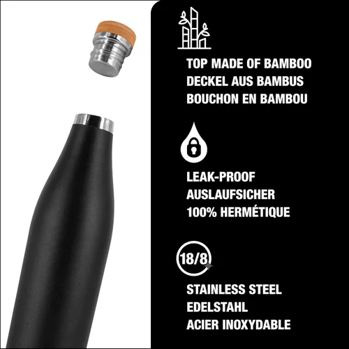 Vista 4 de SIGG - Botella de agua aislada - Meridian Black - A prueba de fugas y extra delgada - Sin BPA - Sin plástico - Acero inoxidable 18/8 - Doble pared