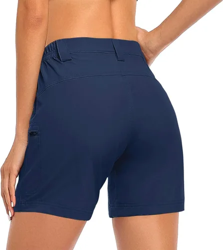 Vista 5 de Sport Womens Shorts with Pockets Summer Casual Athletic Biker Shorts for Women High Waist Trousers High Rise Pants Blue