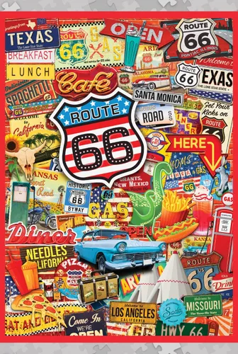 Vista 4 de Masterpieces Rompecabezas de 1000 piezas con estuche de lata coleccionable - Route 66 - 11.25"x16.75