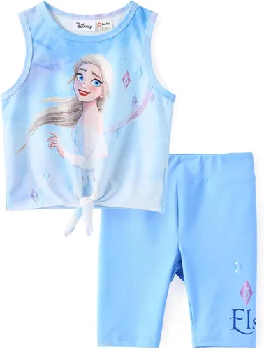 Vista 15 de Disney Stitch, Frozen, Minnie Mouse, Princesa, Winnie Tank Top+Shorts Dolphin para niñas, conjunto deportivo de entrenamiento de verano