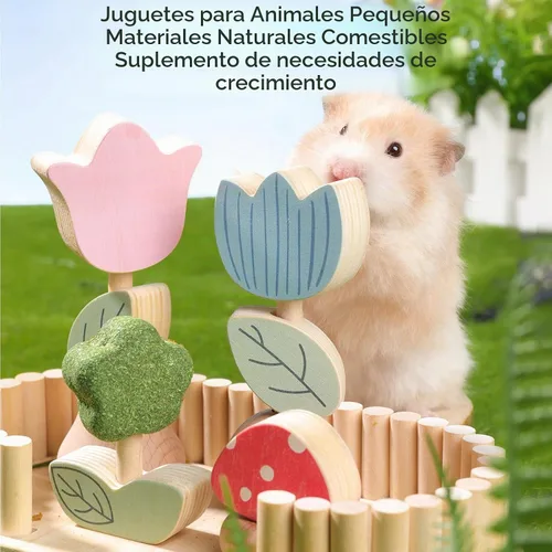 Vista 5 de mini&moe Juguetes masticables de hámster para dientes, juguetes de enriquecimiento masticables de conejillo de indias, juguetes naturales