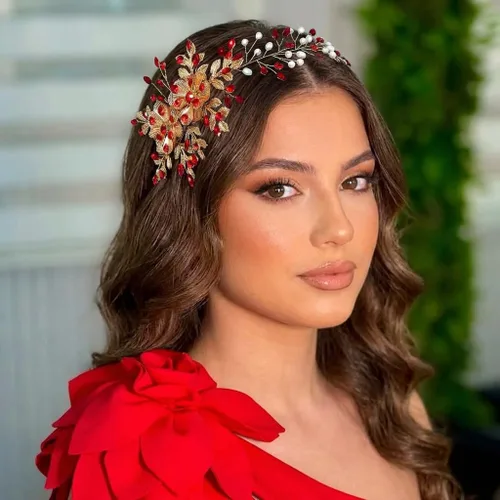 Vista 10 de Diadema nupcial con peine para el cabello - Diadema de boda para novias (azul)