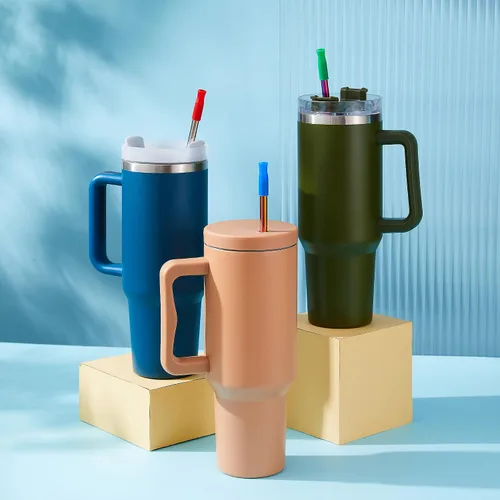 Vista 3 de Paquete de 4 popotes reutilizables de acero inoxidable para vaso Stanley de 40 onzas, popotes de metal extra largos de 12 pulgadas para Stanley