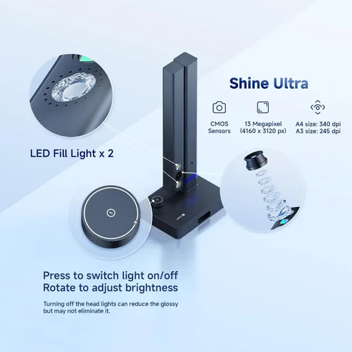 Vista 2 de CZUR Shine - Escáner de documentos portátil ultra inteligente, escáner de libros delgados con OCR, cámara de documentos USB para computadora
