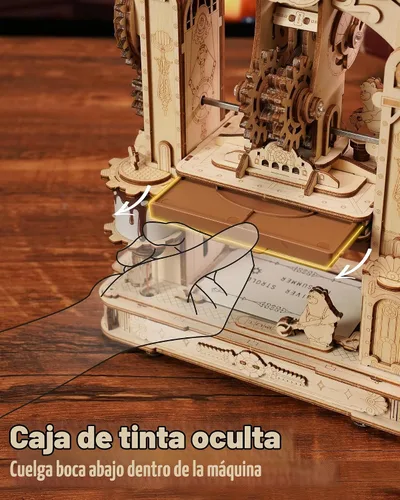 Vista 5 de ROBOTIME Rompecabezas de madera de prensa de impresión, rompecabezas 3D para adultos y adolescentes, modelo mecánico de madera para construir, casa