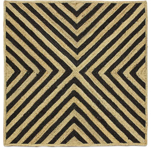 Vista 21 de Chindi - Alfombra cuadrada de yute de algodón de 3 pies, diseño beige y multicolor, patrón geométrico trenzado a mano de yute para interiores