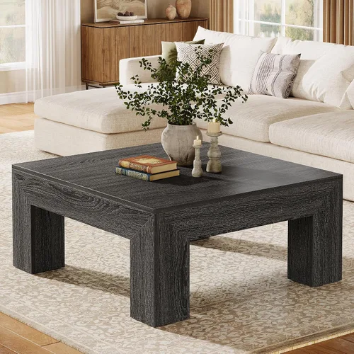 Vista 7 de Tribesigns Mesa auxiliar cuadrada de 39.4 pulgadas para sala de estar, mesa de cóctel central de decoración de granja con patas de madera