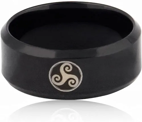 Vista 4 de BAVIPOWER Viking Celtic Triskele Triple Espiral Anillo Trinidad Irlandesa Eternidad Sello de Acero Inoxidable Encantadora Joyería de Protección